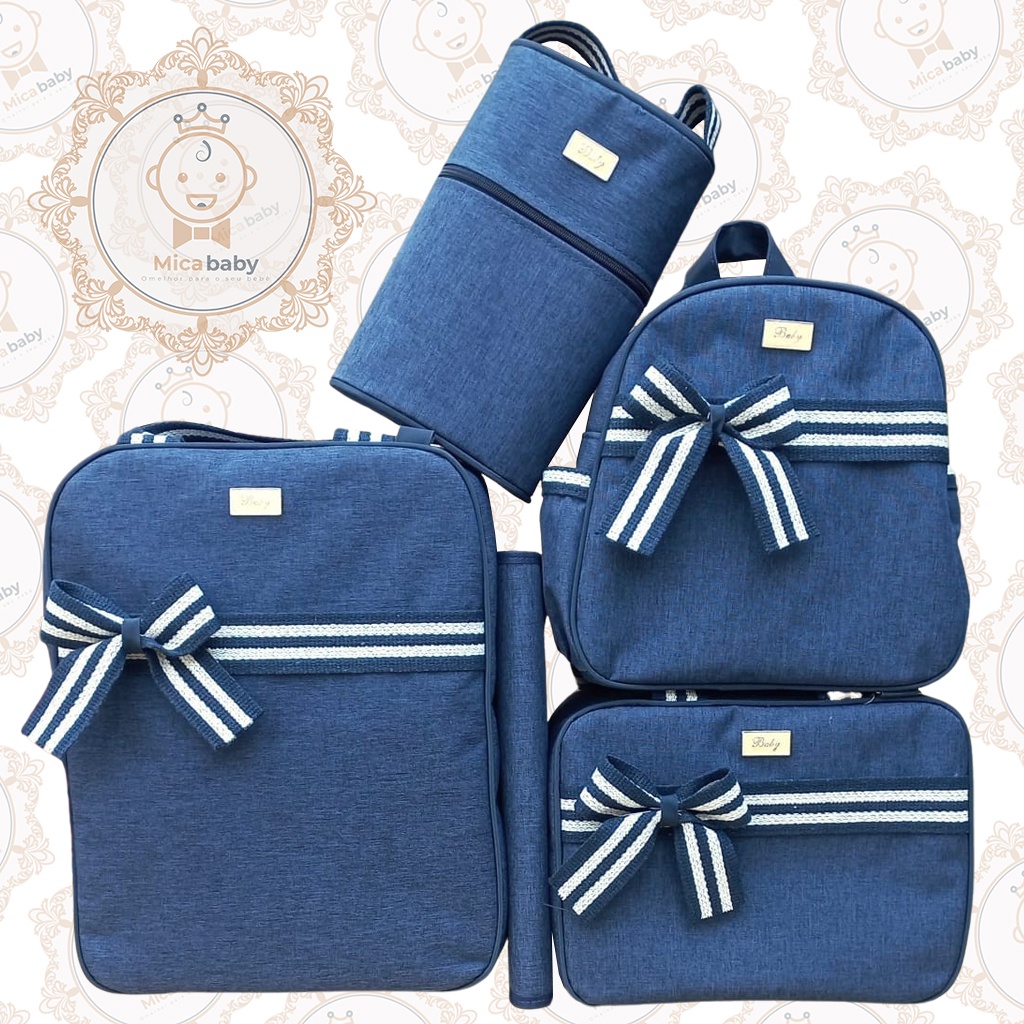 Kit De Bolsa Maternidade Jeans 5 Peças Mica BABY