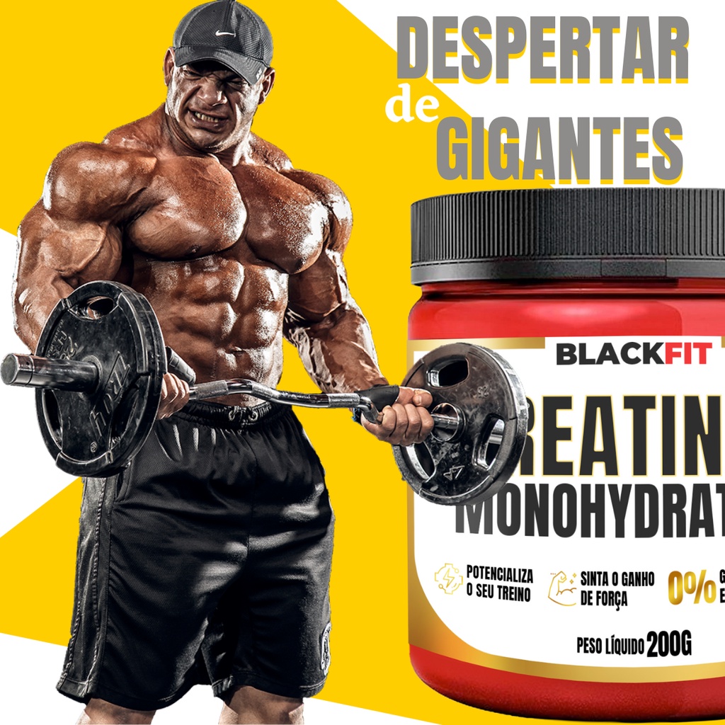 Creatina 200g BLACK-FIT - Massa Muscular Melhor que Max titanium growth black skull pro fit massa muscular academia fitness WHEY MALTO