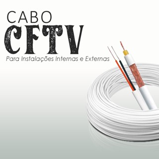 Cabo Coaxial 15m, 30m ou 50m 4mm + Bipolar 2x26 Para Câmeras Instalação CFTV