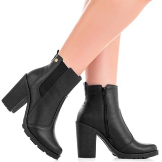 Bota Feminina Chelsea Elástico Salto Plataforma Tratorada