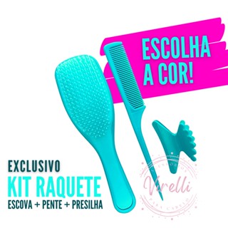 Kit Escova Raquete + Pente + Presilha para cabelo