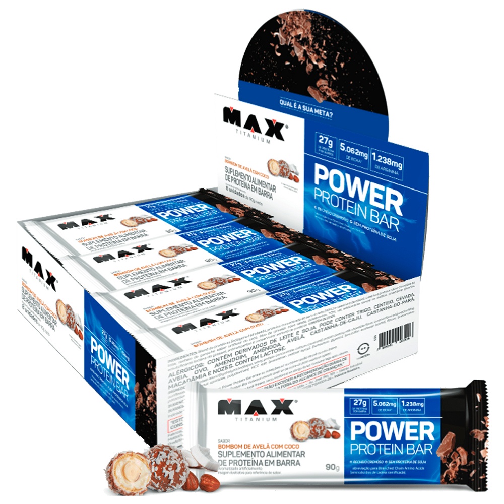 Max Titanium Power Protein Bar Display 8un de 90g - Barra de Proteína