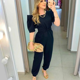 Macacão Feminino Longo Duna Manga Princesa Com Cinto Elegante em Oferta na Shopee