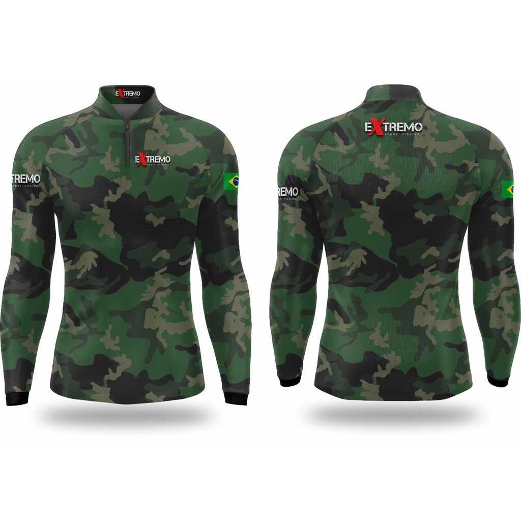 Camiseta de pesca com proteção UV50DRY (CAMUFLADA ESCURA)