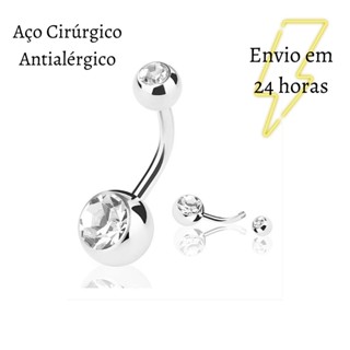 Piercing de Umbigo com Pedrinha Zircônia Aço Cirúrgico Antialérgico Feminino