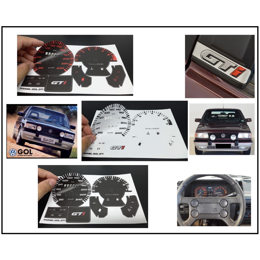 ADESIVO PAINEL DE INSTRUMENTOS GOL GTI QUADRADO / APLIQUE VINIL ENVELOPAMENT VERMELHO, PRETO, BRANCO