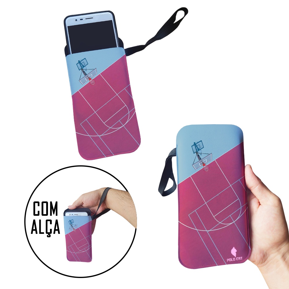 Capinha Celular Case Proteção Neoprene Universal compátivel com todas as marcas Quadra Basquete Vermelho