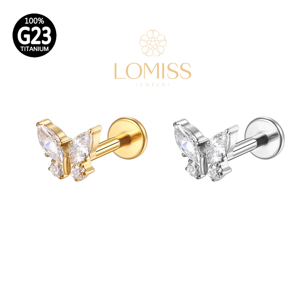 Piercing Labret TitÂnio G23 Pvd Borboleta ZircÔnia Helix, Tragus, Conch, Nariz, Boca-Medusa《Lomiss  piercing》 em Oferta na Shopee