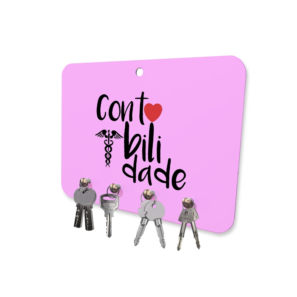 Porta Chaves MDF 4 Pinos Contabilidade Rosa