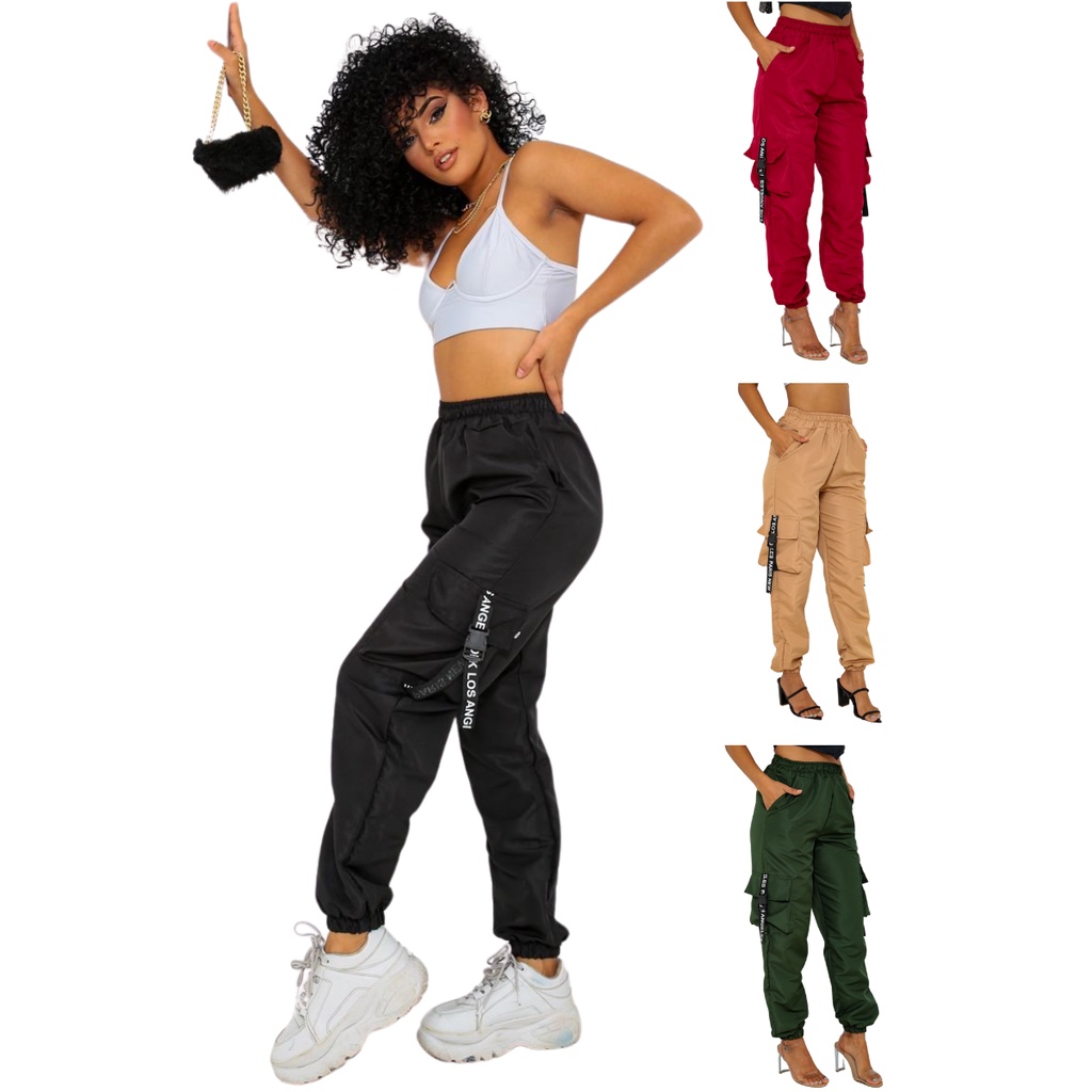 Calça Jogger Feminina Tactel Leve Cargo Bomber Street Gringa Calça Feminina Blogueirinha em Oferta na Shopee