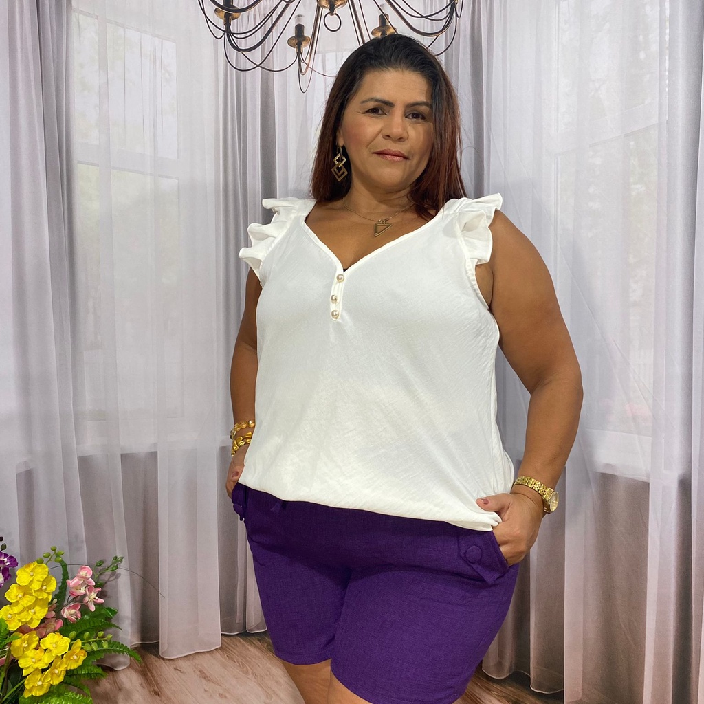 Blusa regata feminina elegante alça babado plus size crepinho e duna 48 50 52 54 em Oferta na Shopee