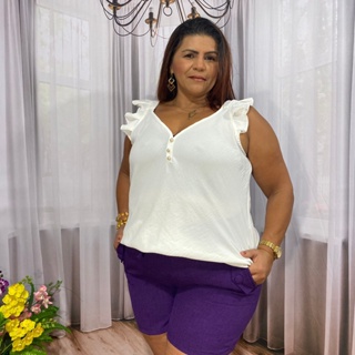 Blusa regata feminina elegante alça babado plus size crepinho e duna 48 50 52 54 em Oferta na Shopee