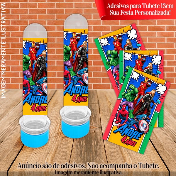 Rótulos adesivos para tubetes de 13 cm Personalizados Vingadores