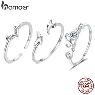 Anel De Abertura Bamoer 925 Prata Simples Jóias Coração De Raposa Para Anéis De Dedo Feminino