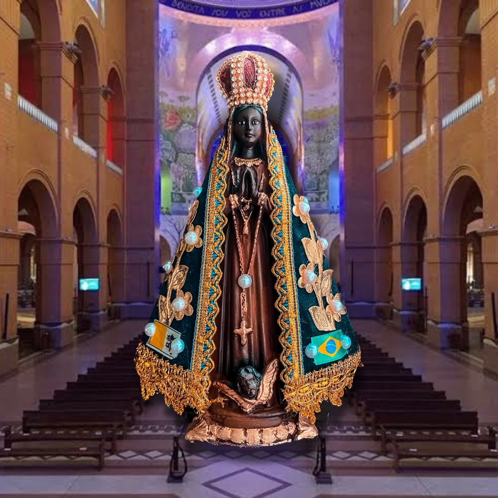 Imagem Nossa Senhora Aparecida Manto com Pérolas 20cm Acabamento de Resina Modelo Original Igreja em Oferta na Shopee