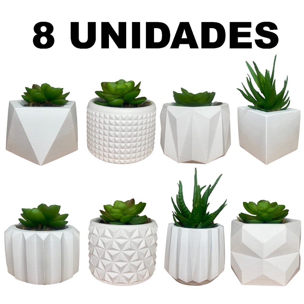 Kit 8 Unidades Vaso Decorativo de Gesso Texturizado Para Suculentas, Cactus e Plantas Arti...