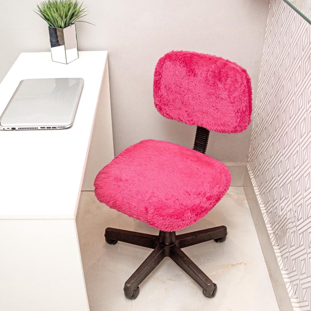 Capa Cadeira Secretaria Pelo Curto Pink escritorio mocho salao estetica manicure maquiagem giratoria
