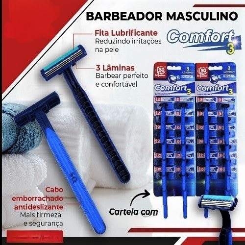 Aparelho De Barbear  Barbeador Descartável Com 3 lâmina Com Fita Lubrificante Cartela 12 E 24 Unidades