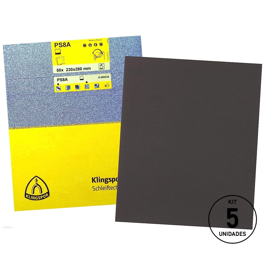 KIT 5 Folhas de Lixa D’Água Klingspor PS8 230 x 280mm para Polimento e Lixamento Automotivo e Cutelaria