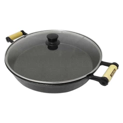 Frigideira grande de ferro fundido 36cm tampa vidro - 4litros