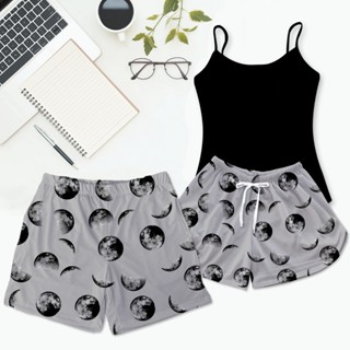 Kit Pijama Casal Mozão Baby Doll Preto Good Night Lua Cinza