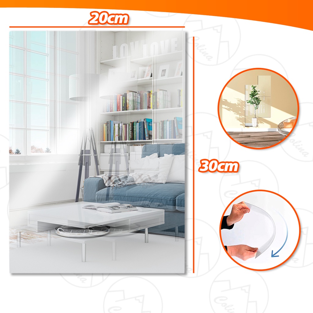 Espelho Placa 30x20cm Com Adesivo Auto Colante Acrílico Boa Nitidez Retangular Decorativo Quarto Sala Banheiro