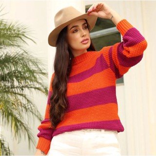 Blusa de frio feminina listrada moda tendência 2023