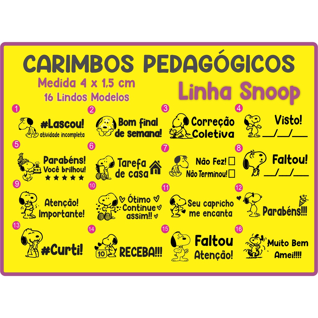 Carimbo Escolar Snoop 16 Lindos Modelos em Oferta na Shopee