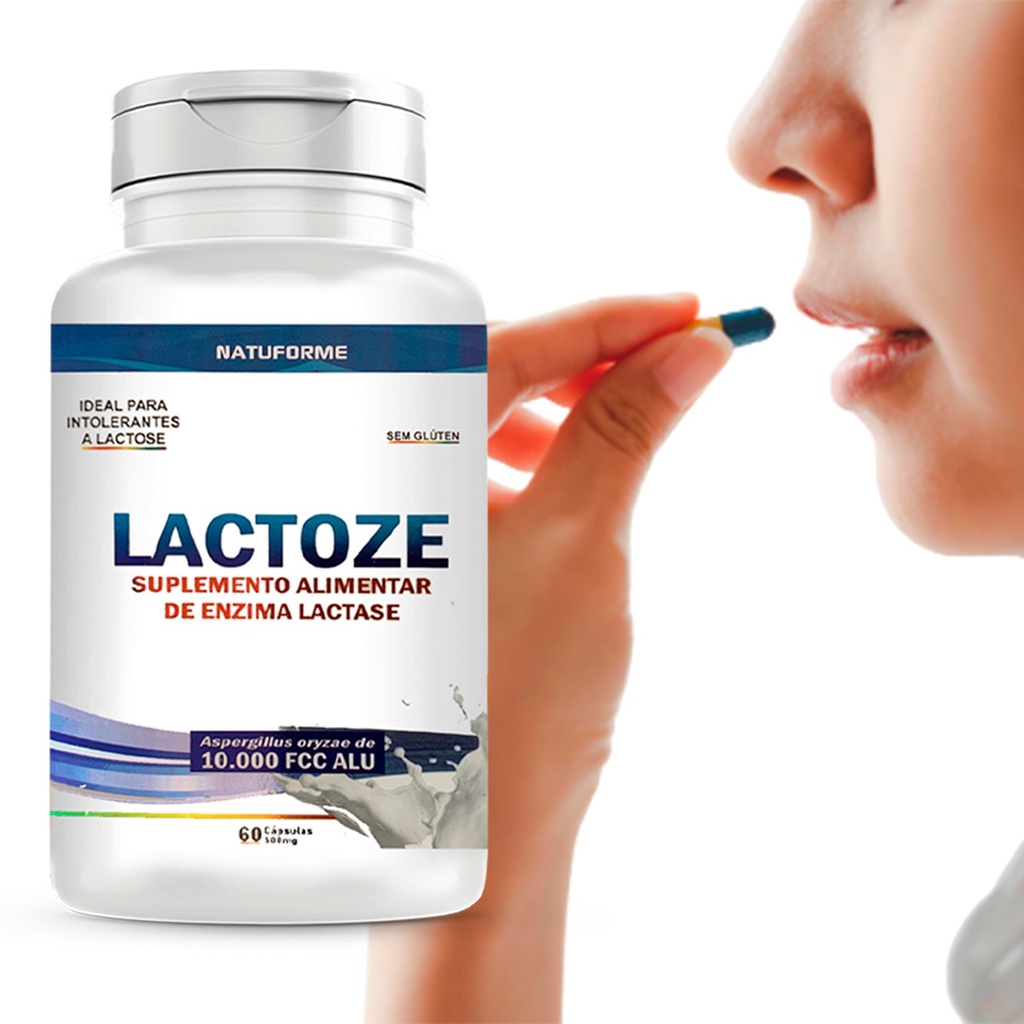 Enzima Lactase 10.000 FCC ALU 60 Cápsulas 500mg - Indicado Para Intolerantes a Lactose