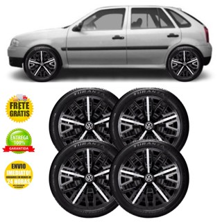 Jogo 4 Calotas Triton Sport Aro 14 Preta/Prata Vw Gol G4