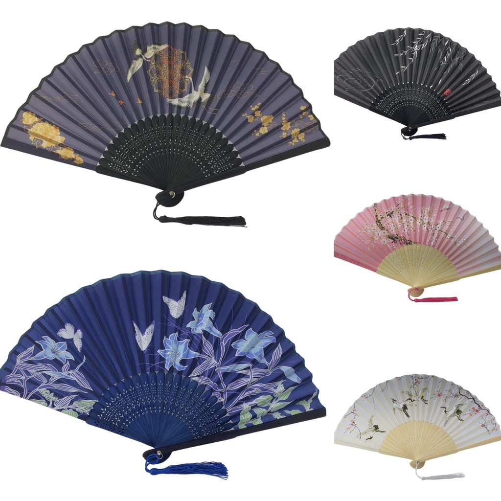 Leque Branco Oriental Japonês Ventilador de Mão Estampado Chique