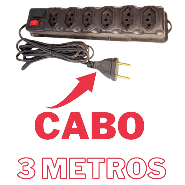 Filtro de Linha Régua Elétrica 6 Tomadas Cabo 3 Metros 5 Metros Paralelo Plug Bipolar em Oferta na Shopee
