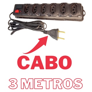 Filtro de Linha Régua Elétrica 6 Tomadas Cabo 3 Metros 5 Metros Paralelo Plug Bipolar em Oferta na Shopee