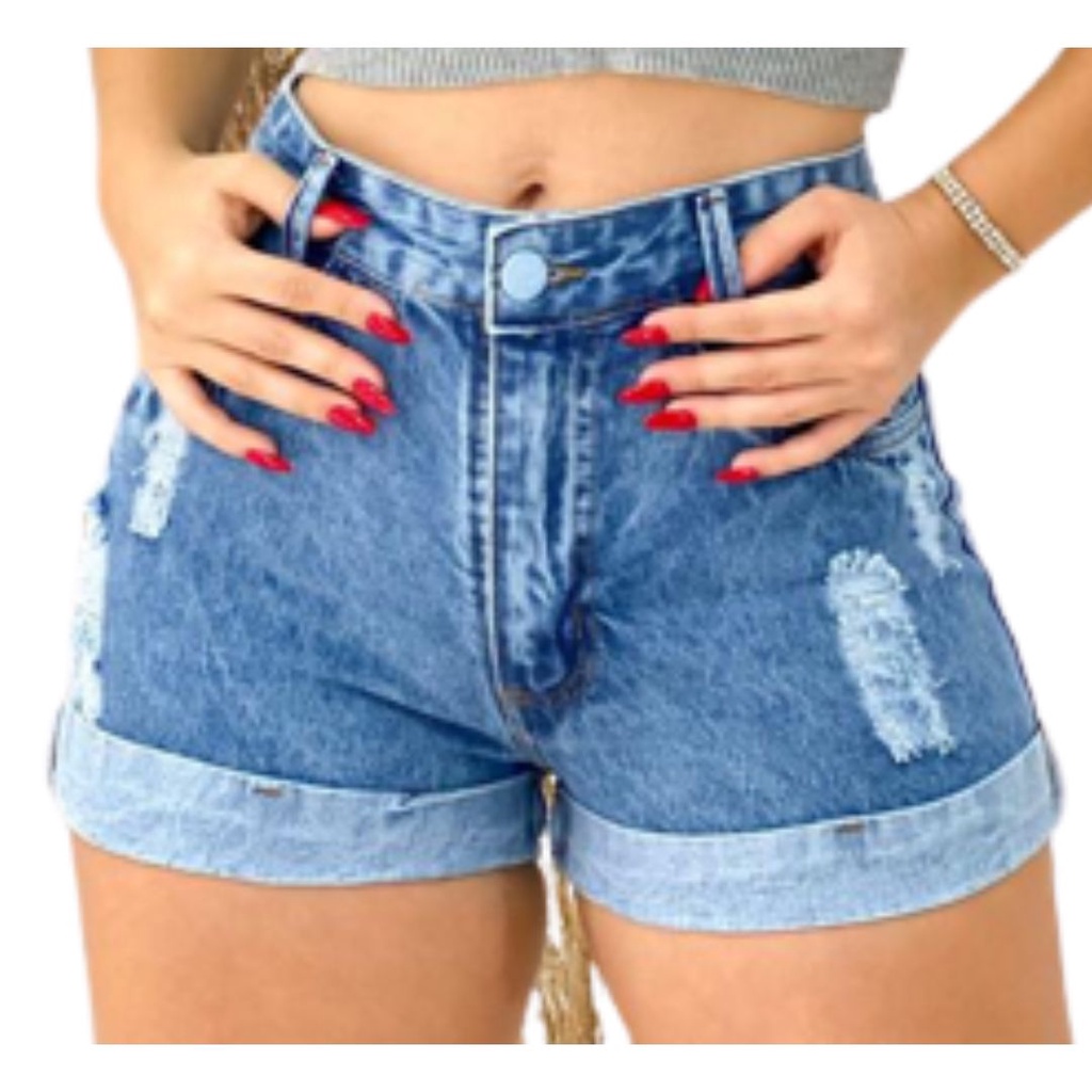 Bermuda Jeans Feminino destroyed Premium da moda Short curto Estampa Tie Dye sem lycra