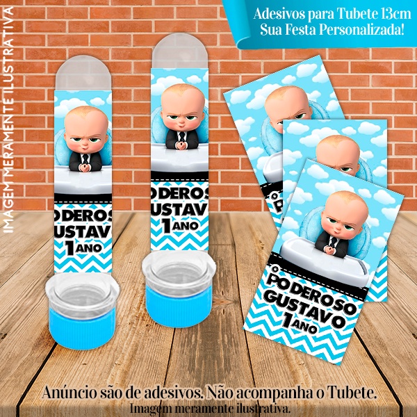 Rótulos adesivos para tubetes de 13 cm Personalizados Poderoso Chefinho