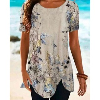 LUKABOUTIKE-BLUSAS ESTAMPA FLORAL GOLA REDONDA MANGA CURTA, TAMANHO P.