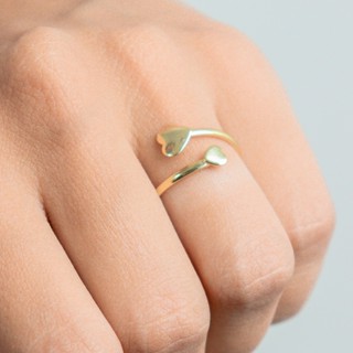 Anel Ajustável Feminino com Dois Corações Folheado a Ouro ou Prata