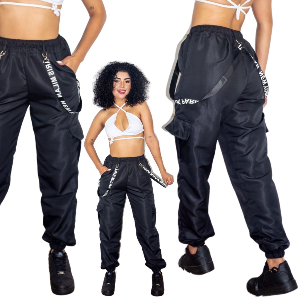 Calça Feminina Skatista Cargo Basica 4 Bolsos Laterais Bem Larga Calça Jogger Cargo Moda Rua Hip Hop Street