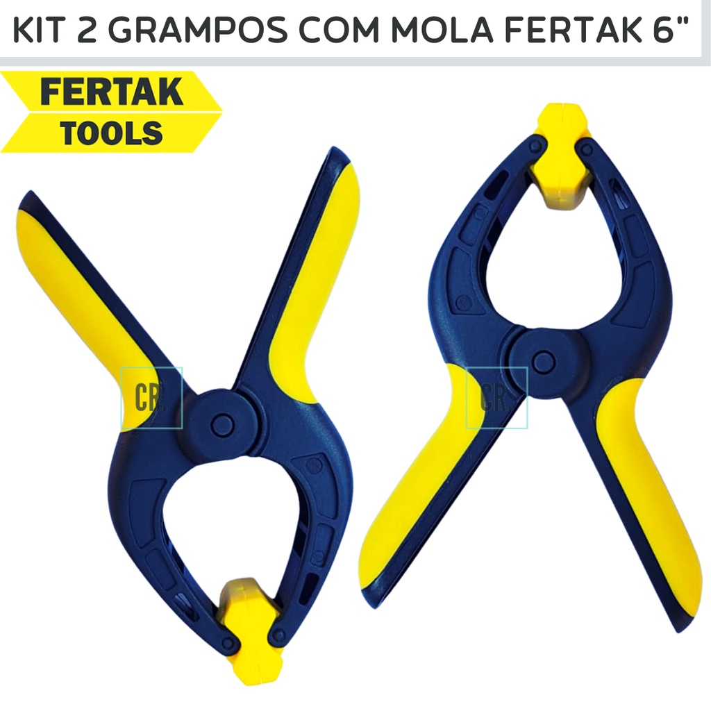 Kit 2 Grampos Com Mola Multiuso Fertak 6" Sargento Grampo Reforçado Para Marceneiro, Serralheiro
