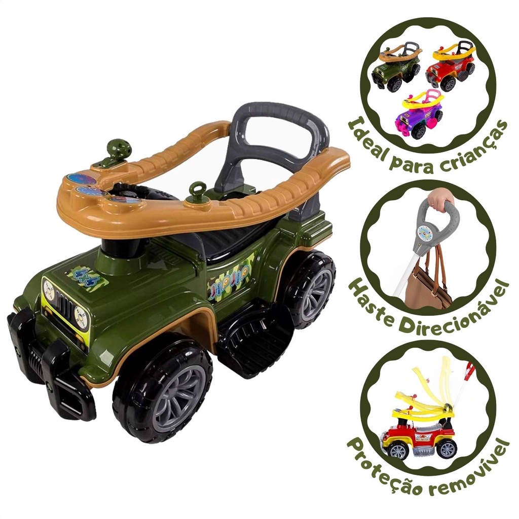 Carrinho de Passeio Infantil Jip Jip Quadriciclo Com Empurrador Andador Para Crianças Mara...