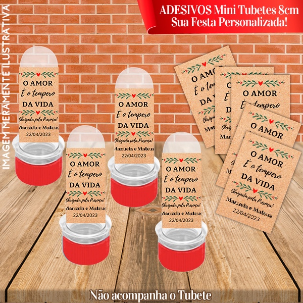 Adesivos de Mini Tubete 8cm Personalizado "O amor é o tempero da vida"