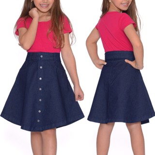 Saia Jeans Moda Evangélica Evasê Aberta Juvenil 7PALLAS