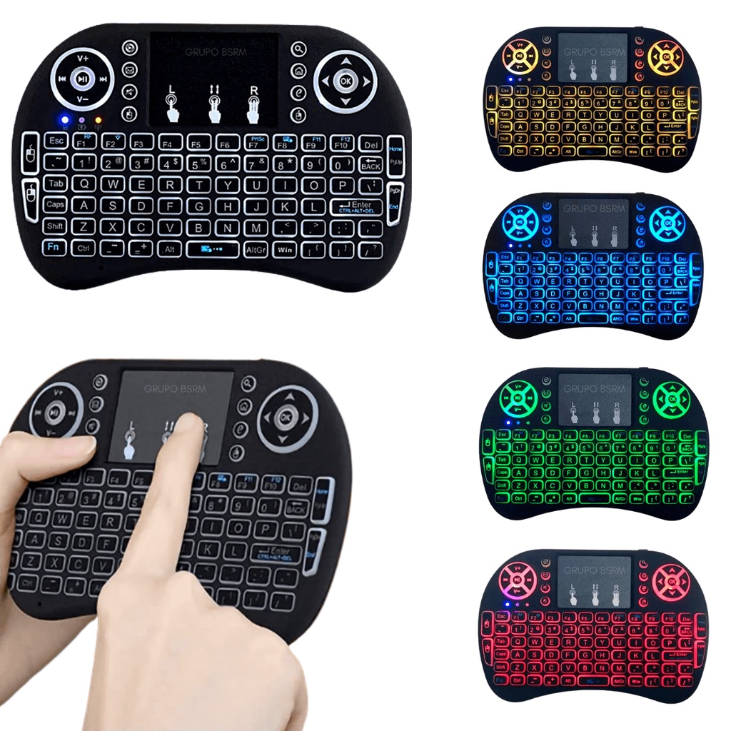 Teclado Wireless Mini Fio Sem Mouse Tv Smart Iluminado Pc Com Led USB Touch Keyboard Luz Notebook Box Air