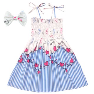 Kit vestido infantil Coração modelo ciganinha e laço cabelo