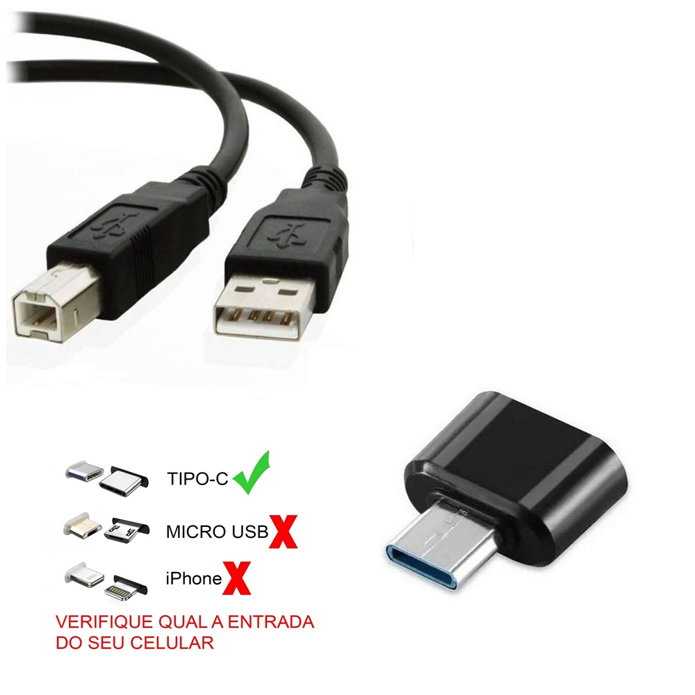 Cabo De Impressora Para Celular Usb Tipo C Android Adaptador Usb Para Celular Im