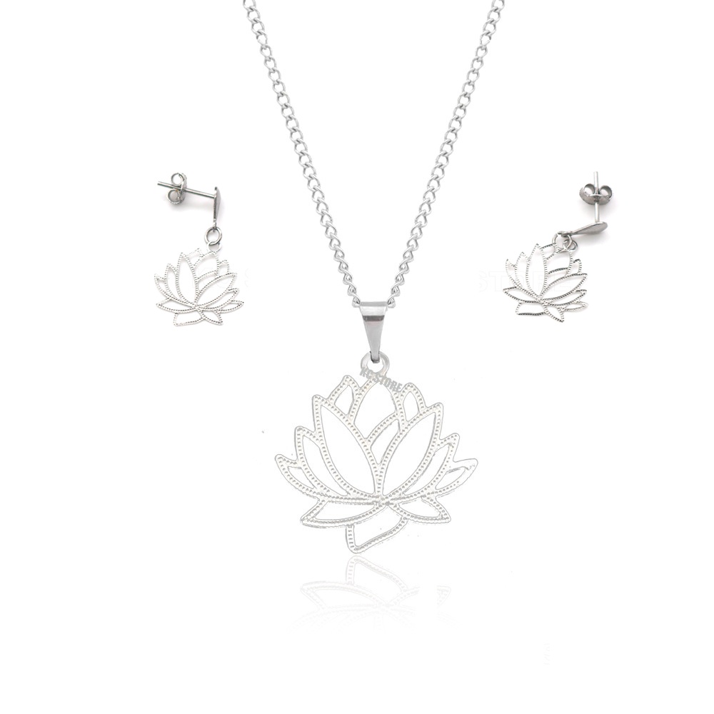 Binco Ou Colar Corrente Flor De Lótus  em aço inox simbolismo budista unissex estilo gargantilha choker om yinyang em Oferta na Shopee