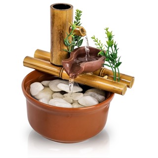 Fonte 2 quedas Decorativa De Mesa Agua Cascata de Bambu 19cm