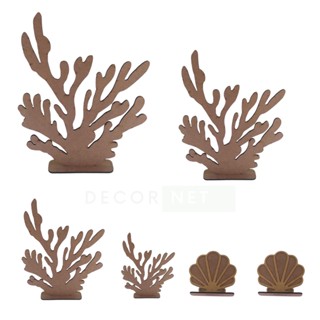 Kit Festa 06 Peças Algas + Conchas Mdf Cru Decoração Festa