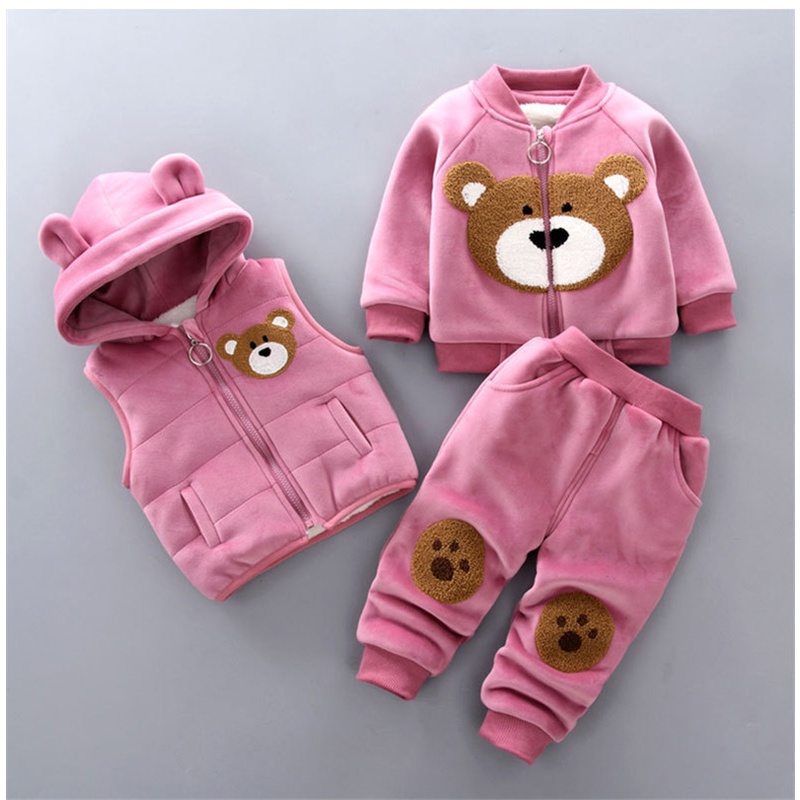 Conjuntos De Roupas Quentes De Inverno Para Capuzes Calças De Capuz Exterior 3Pcs De Algod...