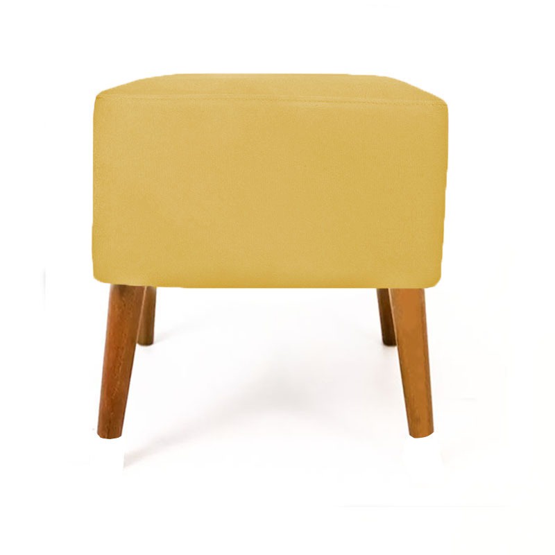 Puff Banco Puff Para Sala Quadrado Amarelo Pé Palito Castanho